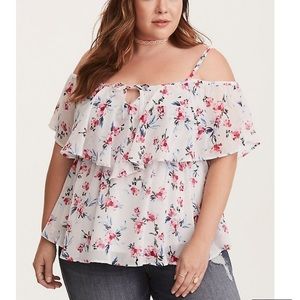 TORRID FLORAL PRINT CHIFFON COLD SHOULDER TOP